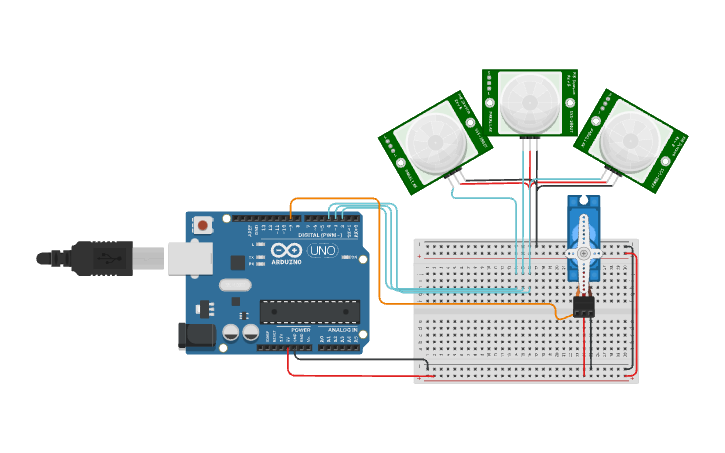 Auto-tracking camera circuit with Arduino in Tinkercad