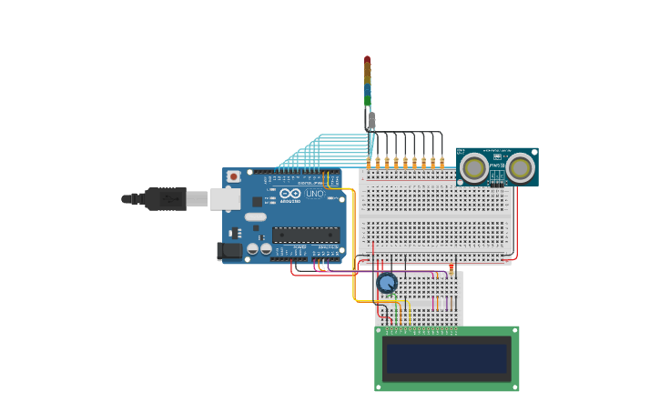 Ultrasonic level sensor circuit in Tinkercad
